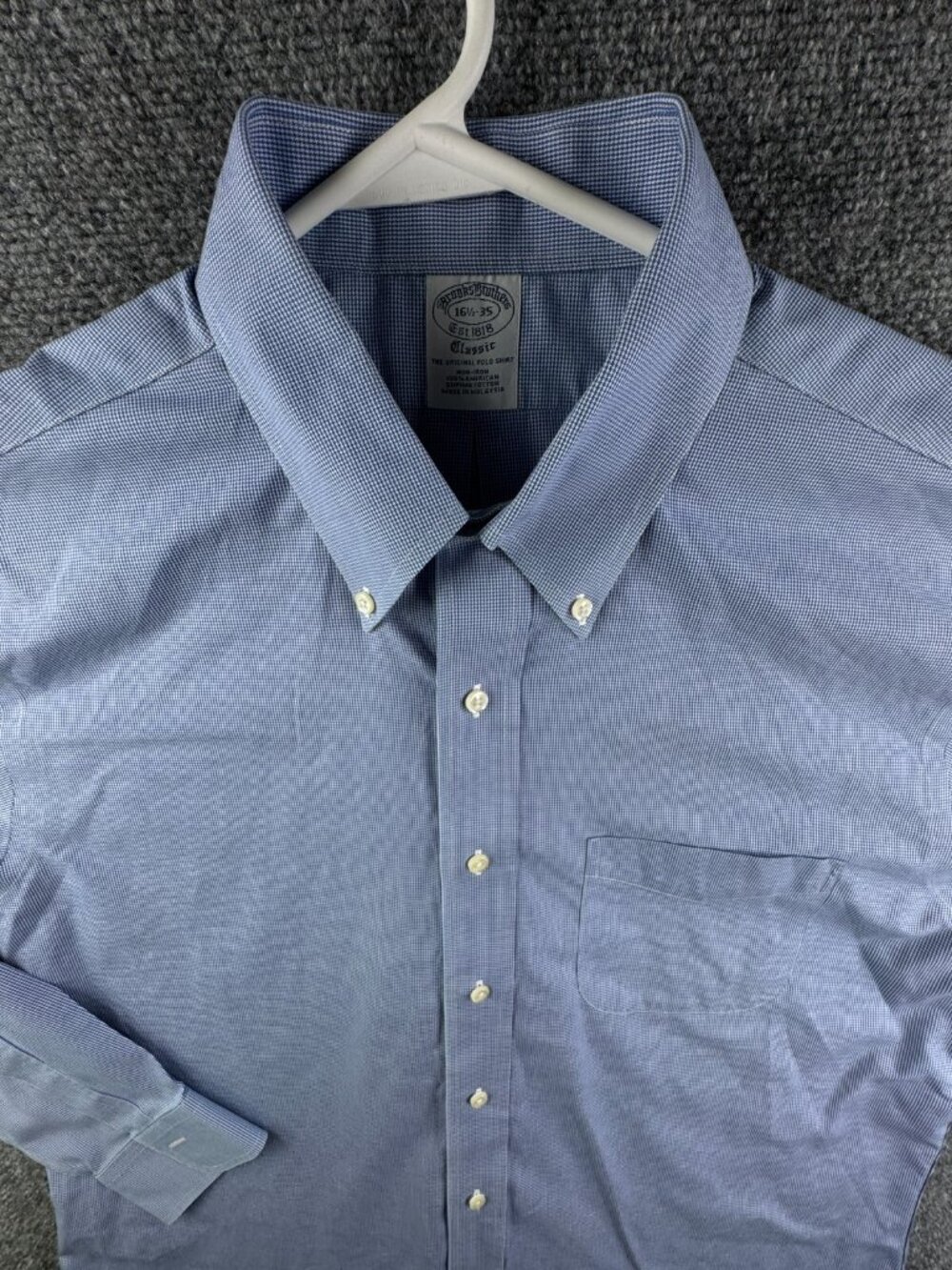 Brooks Brothers Long Sleeve Button Up Shirt 16.5 35 Classic Blue Houndstooth
